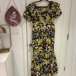 Elisamama Black and Green Ruffle Maxi Dress Large